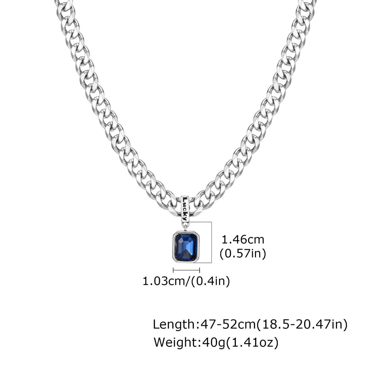 Hiphop Chunky Cuban Chain Necklace for Men Boys,Stainless Steel Lucky Words Square Stone Pendant Collar,Trendy Birthday Gift
