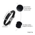 Black Leather Bracelet for Dad Him Men,Engraved Touching Words Stainless Steel Metal Wrsitband,Father's Day Gift