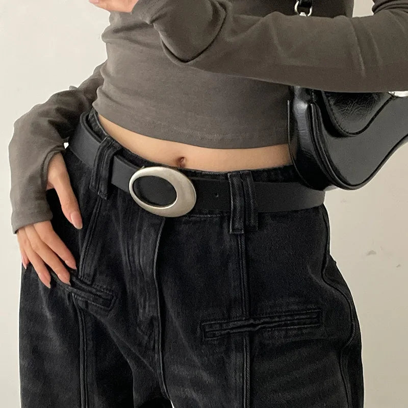 Vintage Belt Moon Star Punk Decoration Couple Y2k Buckle Metal Men and Women Pu Leather Belt Jeans Pants Belt