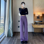 Corduroy pants women autumn and winter new Chinese style buckle casual thick solid color versatile wide leg pants