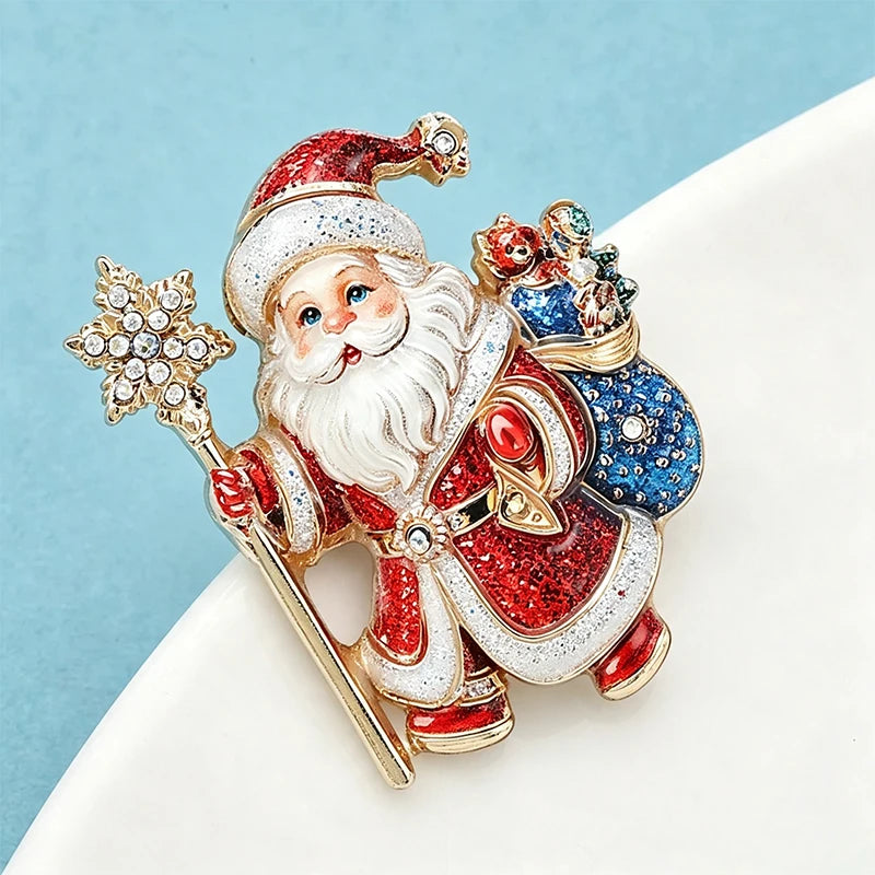 Wuli&baby Lovely Santa Claus Brooches For Women Unisex Happy Taking Gifts Christmas Father Party Brooch Pins New Year Gifts
