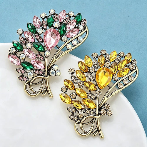PENDRA Bouquetelle Vintage Crystal Flower Bouquet Brooch