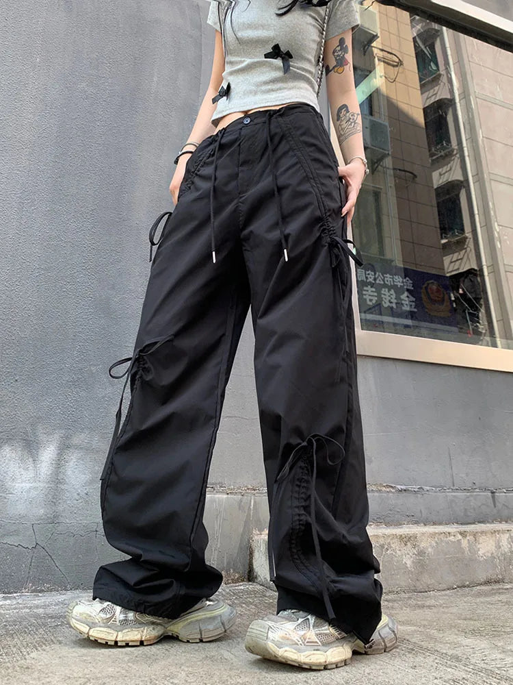 PENDRA Bowtie Wide Leg Drawstring Cargo Pants