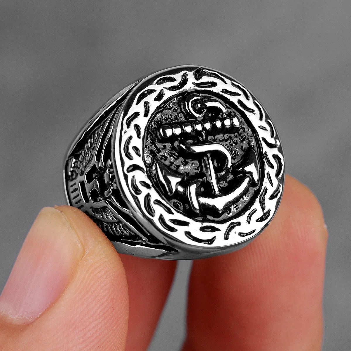 PENDRA Anchor Navy Ocean Steel Ring