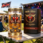 Bon Jovi Rock Legend Themed Beer Mug, Vintage Embossed Metal Handle Large Capacity Draft Beer Mug