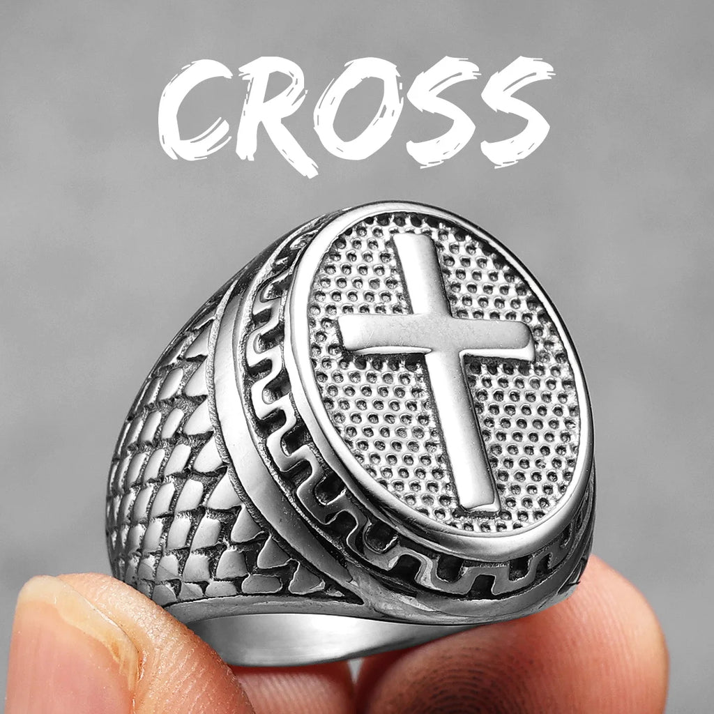 PENDRA Praying Hands Cross Steel Ring