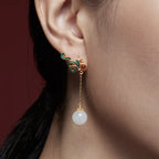 VENTFILLE Hetian Jade Ear Hook Earring Women's High-end Temperament Ethnic Style Retro Earrings Cloisonne Craft Dangler Gift