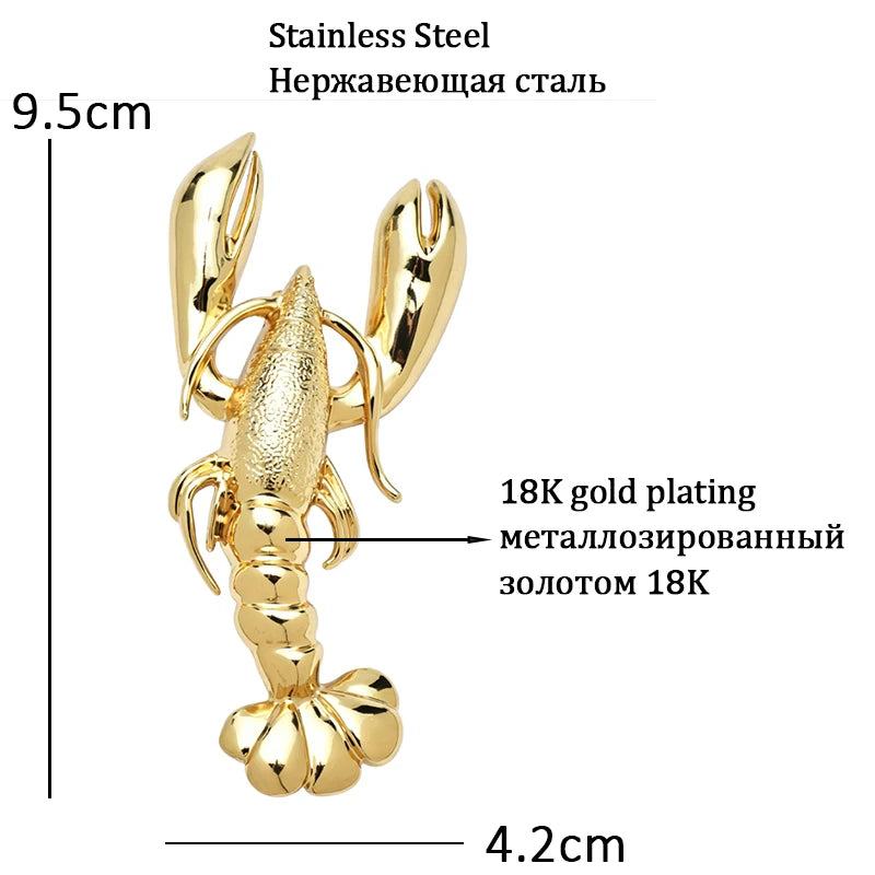 PENDRA Crystal Lobster Rhinestone Animal Brooch