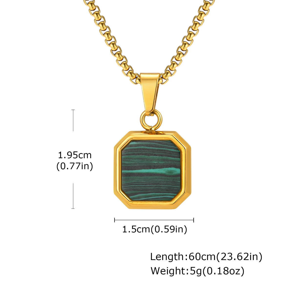 Trendy Green Square Natural Stone Necklace for Men,Stainless Steel Malachite Pendant Necklace,Minimalist Gifts for Husband Dad