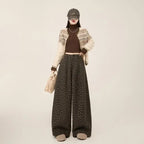 Lazy style floral print woolen suit pants women in winter new loose and versatile casual curved knife wide leg pants