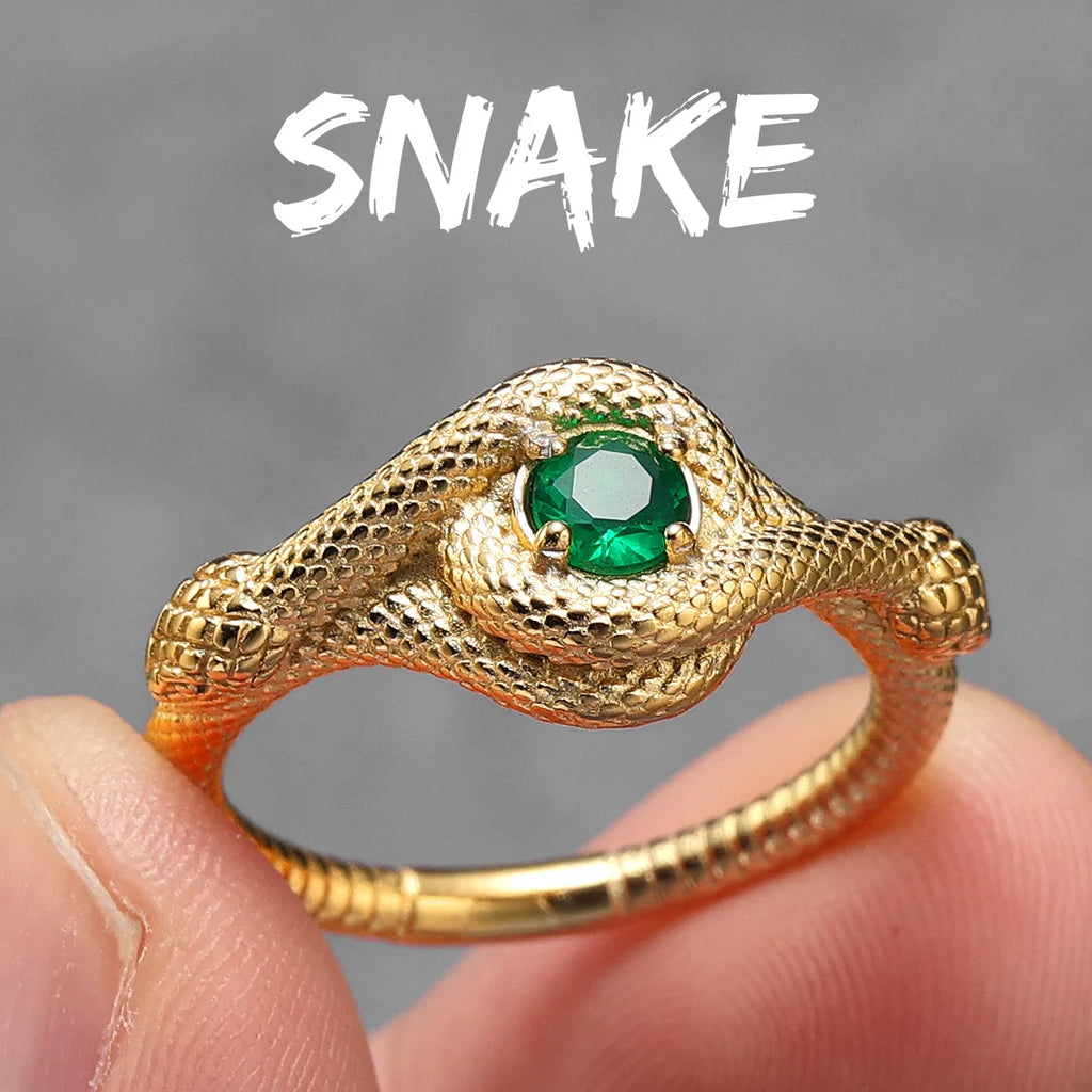 PENDRA Snake Gemstone Viper Steel Ring