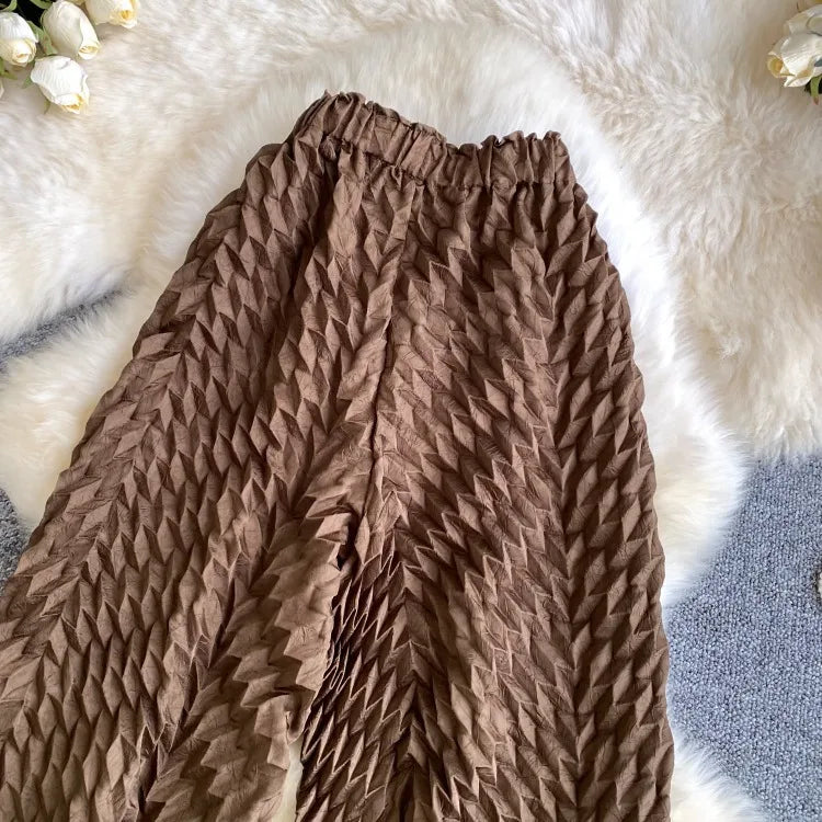 Lazy style high waisted casual wide leg pants women in spring and summer new stretch solid color loose versatile pants