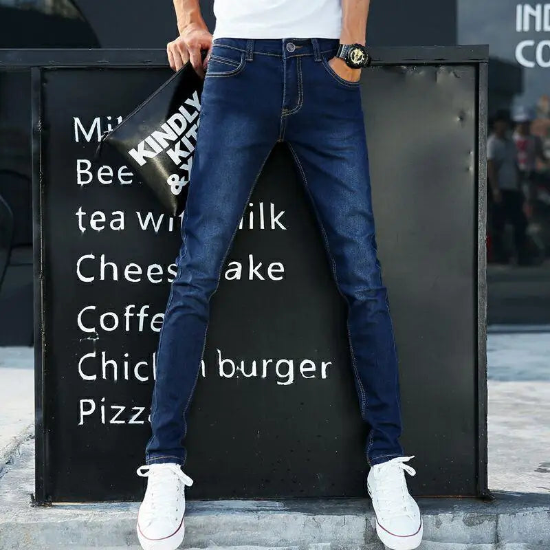 New Youths Men's Summer Jeans Stylish and Durable Trendy Denim Pants Korean Style Men's Slim Fit Cowboy Solid Denim Pants