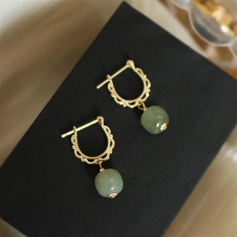 PENDRA Gold Jade Hetian Green Earrings