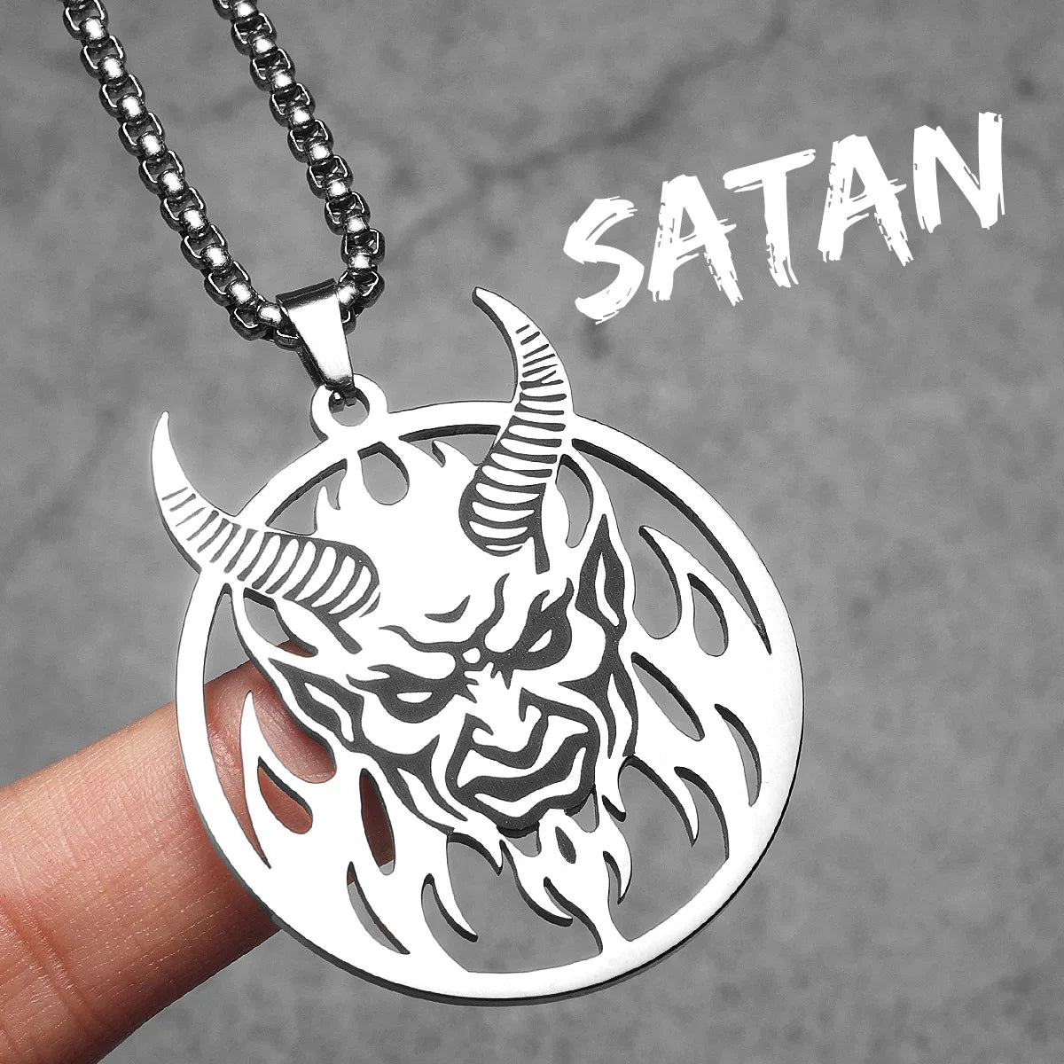 Hell Demon Satan Hollow Men Necklaces Stainless Steel Pendant Sweater Chain Women Punk Jewelry Accessories Halloween Gifts