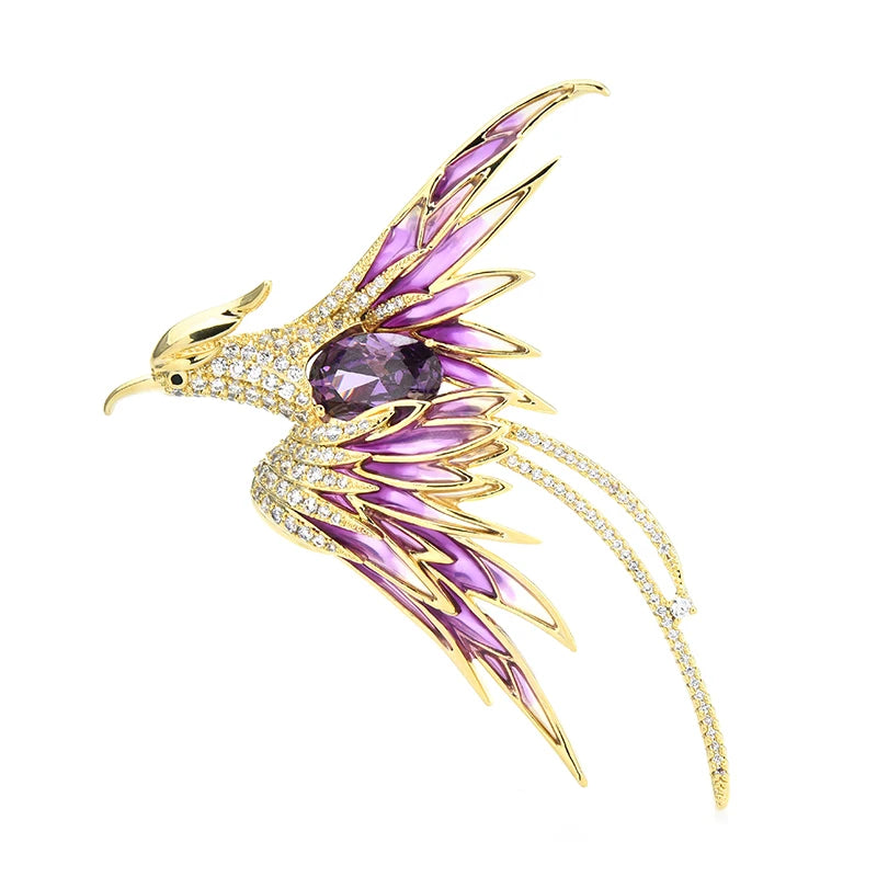 PENDRA Celestial Phoenix Crystal Enamel Brooch