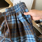PENDRA Plaid Woolen Elastic Waist Wide Leg Pants