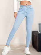 New Women's Elastic Skinny Jeans, Versatile Casual Fit with Pockets, Perfect for Daily Wear