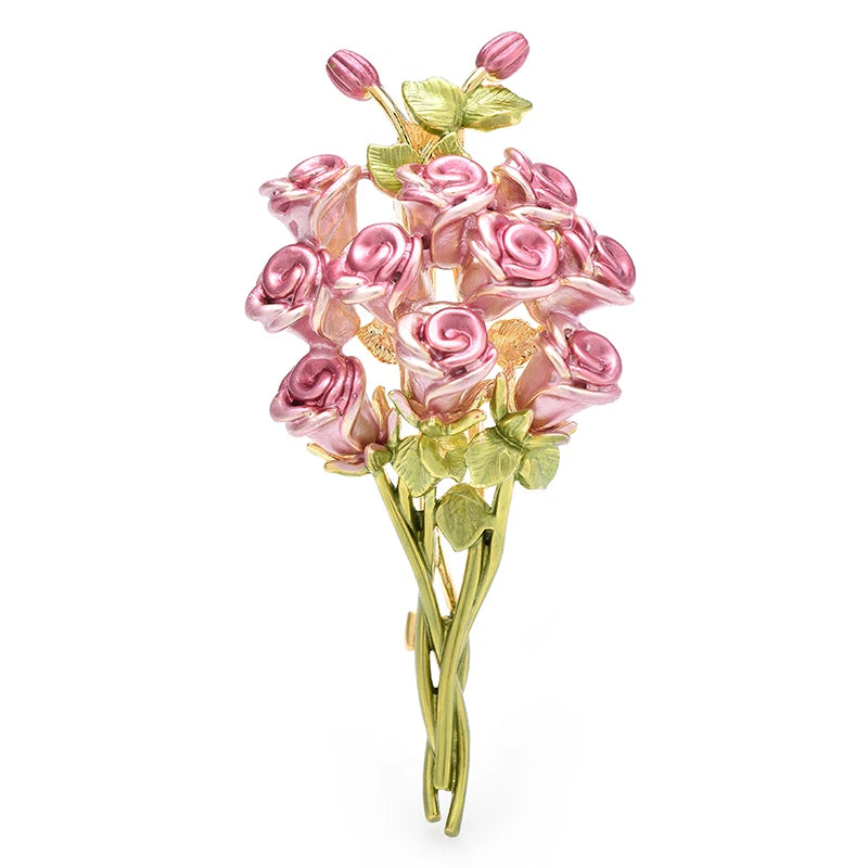 PENDRA Rosalia Pink Rose Flower Brooch