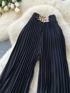 Korean version light mature style high waisted pleated wide leg pants women's spring commuting loose high-end fashion pants
