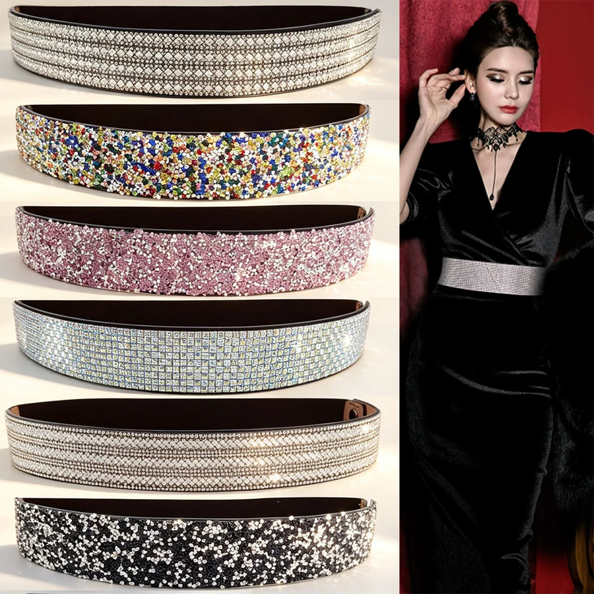 Rhinestone slim waist chain women's full diamond decorative dress accessories wedding dress Corset belt tassel belly dance skirt
