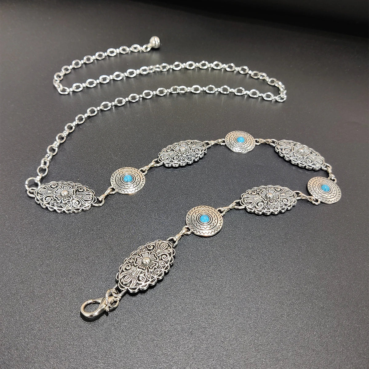 New Fashion Vintage Oval Craved Waist Chain for Women Retro Silver Chain Belt Female Body Jewelry Perfect Gift For Summer Beach