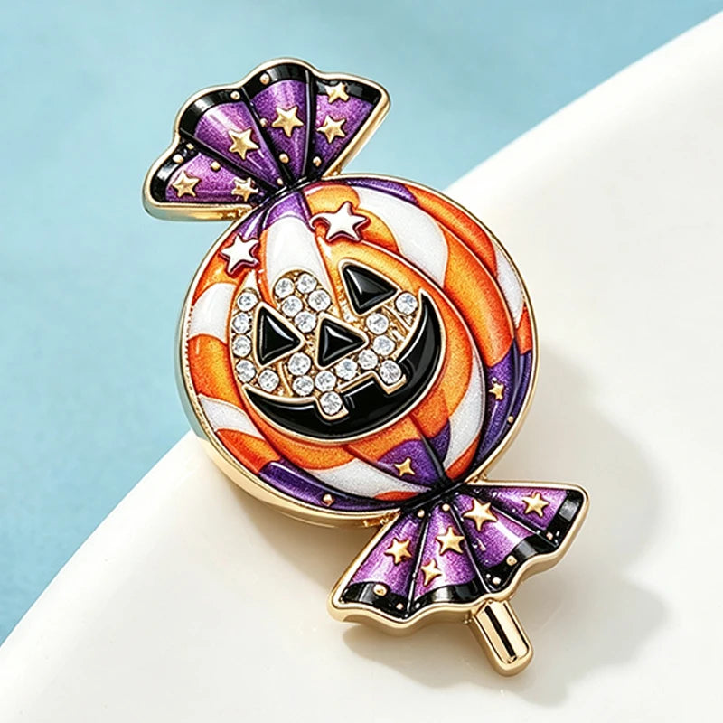 PENDRA Candyra Halloween Enamel Pumpkin Brooch