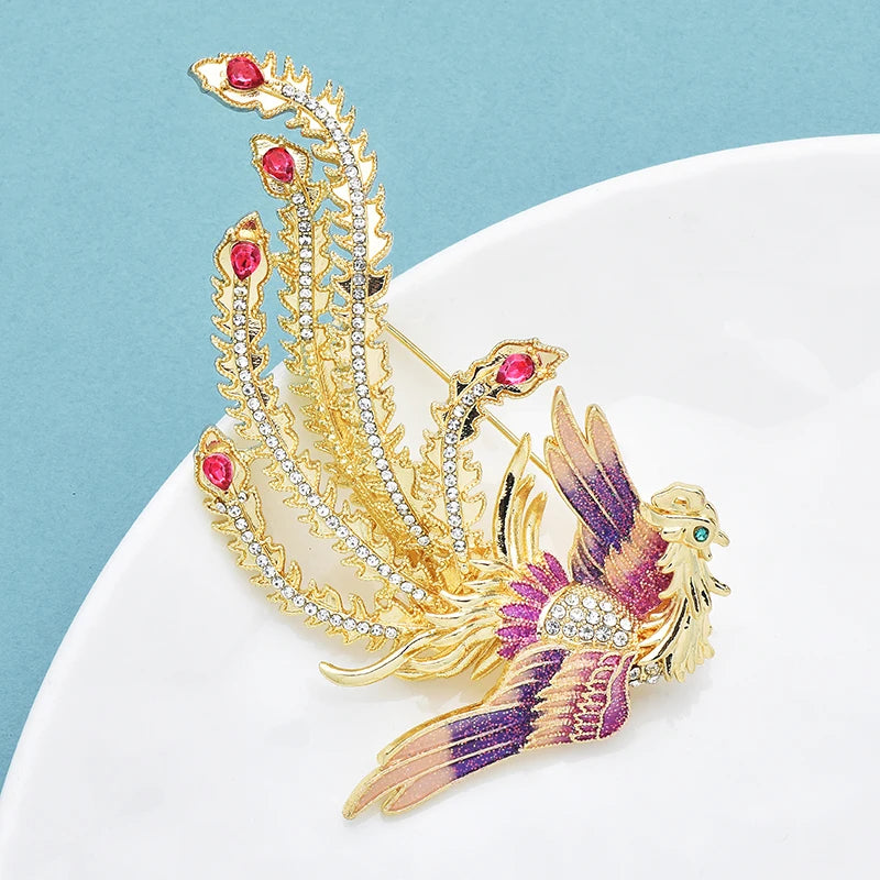 Wuli&baby Big Phoenix Enamel Lifelike Peacock Brooch Pins Multi color Elegant Animal Badge Jewelry Accessory Gift