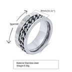 Viking Rune Chain Spinner Ring for Men,Stainless Steel Rotatable Ring,Vintage Norse Stress Relief Jewelry Gift