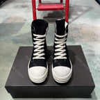 PENDRA Pentagram Edge Black Canvas High-Top Zip Thick-Sole Ankle Boots