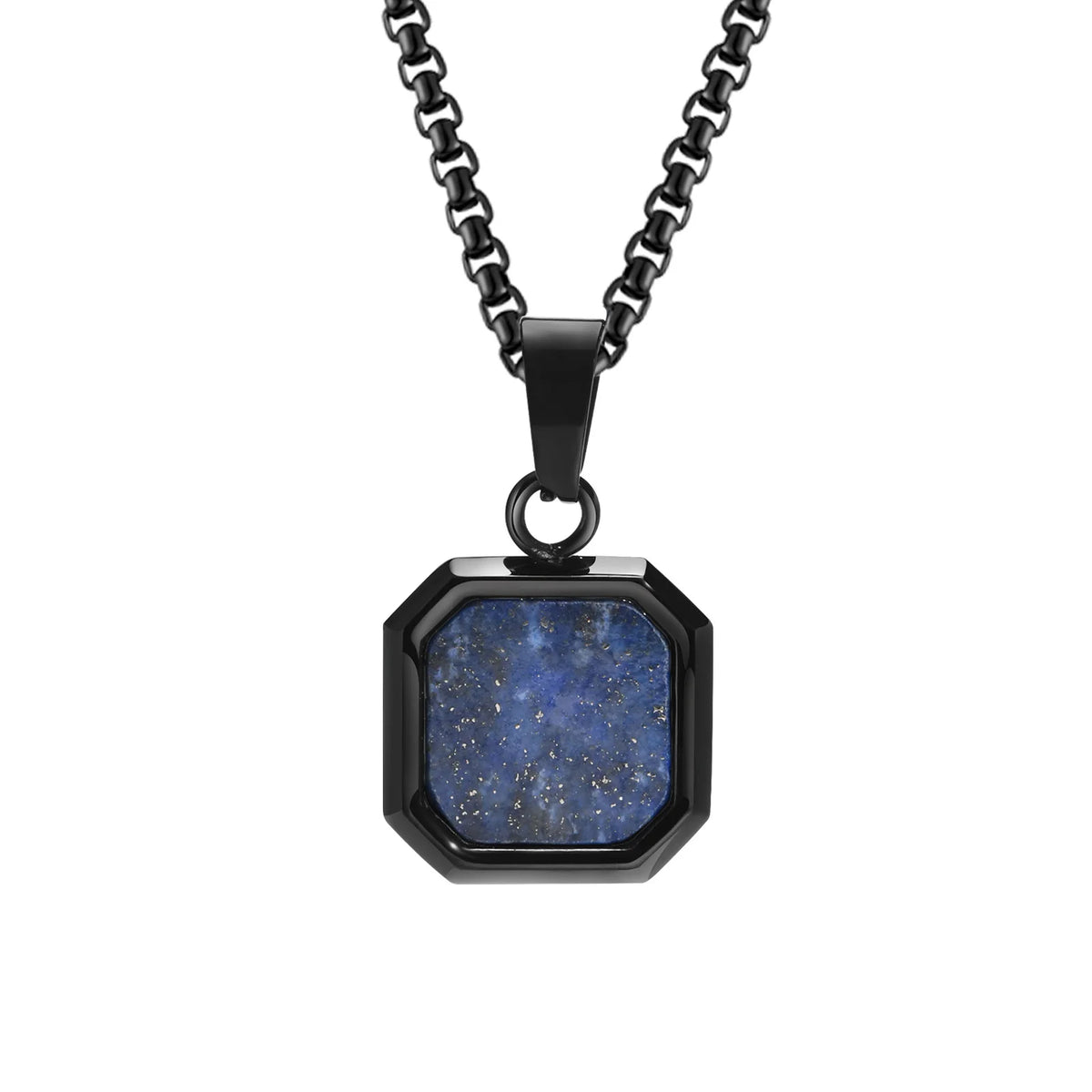 Mens Square Natural Stone Necklaces,Waterproof Stainless Steel Geometric Pendant Collar,Stylish Hip Hop Cool  Jewelry Gites