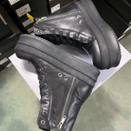 PENDRA Black Punk Black Leather 6cm Platform Zip Ankle Boots