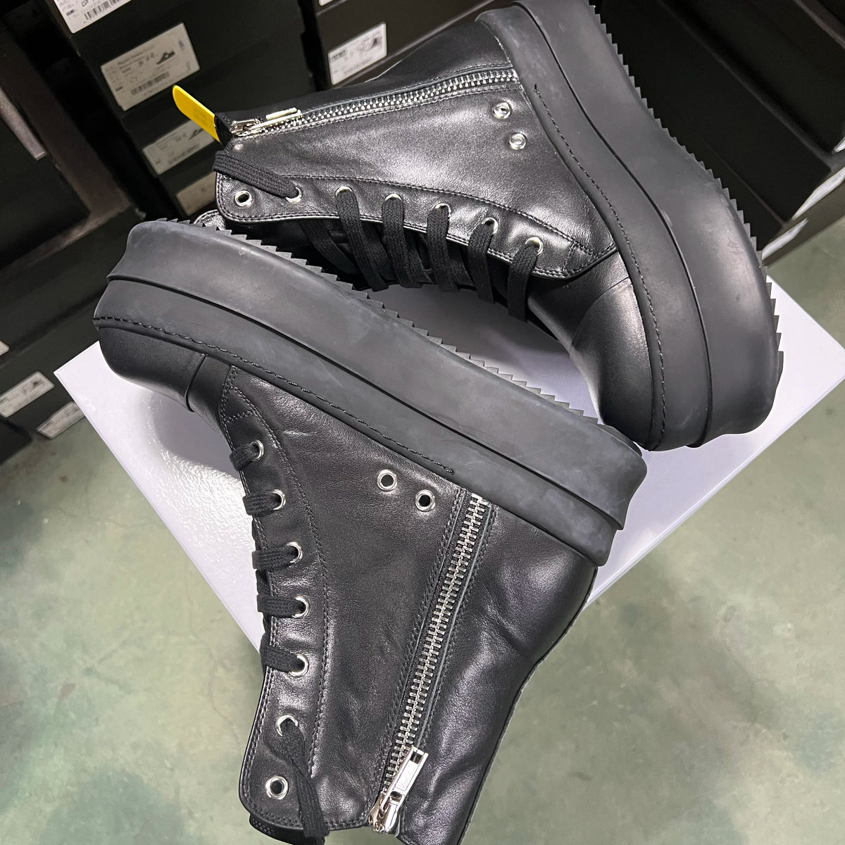 PENDRA Black Punk Black Leather 6cm Platform Zip Ankle Boots