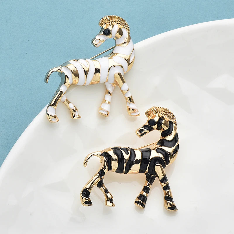 PENDRA Stripes 2-Color Enamel Zebra Brooch