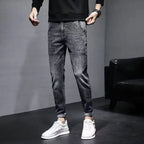 Autumn 2025 New Jeans Men's Trendy Brand Retro Casual Trousers Student Fashion Printing Elastic Skinny Jeans Men Trousers