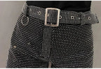 Rhinestone Shorts Women Wide Leg Shorts High Waist Sexy New Fashion Elastic Waist Diamond Casual Hot Pants Female belt