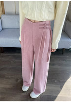 Corduroy pants women autumn and winter new Chinese style buckle casual thick solid color versatile wide leg pants