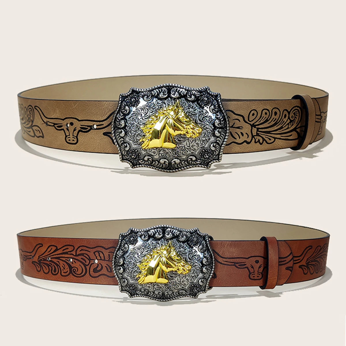 Western Cowboy PU Leather Belt For Men and Women Bull Decoration Waist Strap Punk Accessories Luxury Designer Jeans Belt