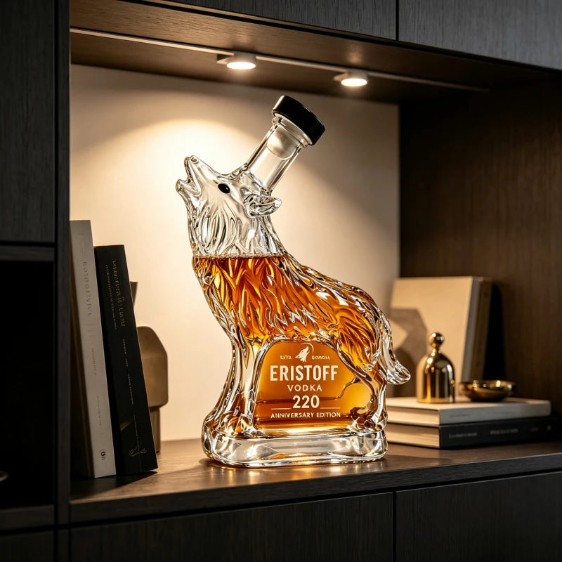 Creative Wolf‑Shaped Glass Decanter Clear Animal Wine Bottle for Liquor Whisky Vodka Home Bar Ornament Gift for Men