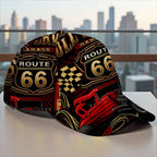 1pc Featuring a Route 66 Hot Rod Garage Design, This All-Over Print Duckbill Hat Has a Fitted Closure And Is Stylishly Hand Wash