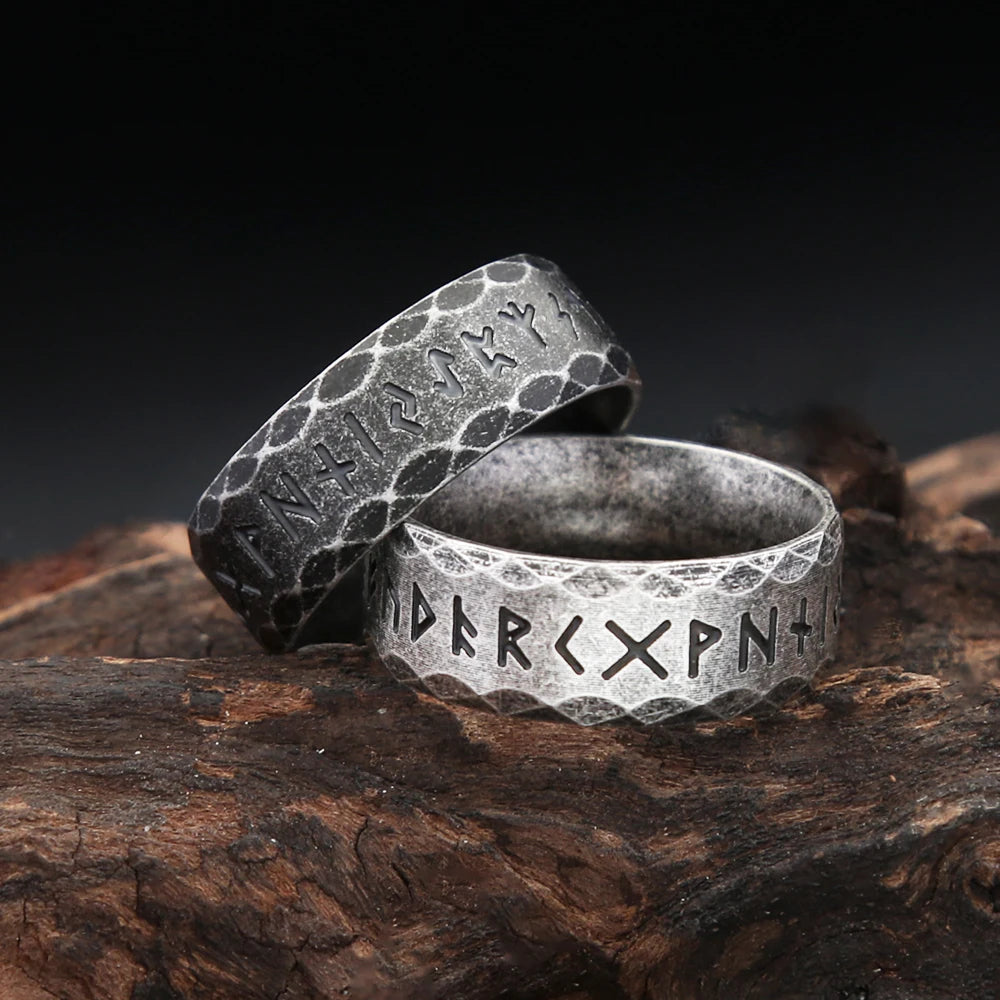 PENDRA Runering Vintage Stainless Steel Viking Rune Ring