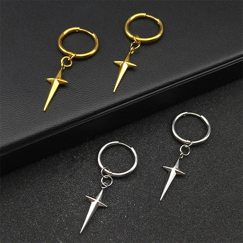Stainless Steel Y2K Star Cross Hoop Earring for Women Gold Color Hip Hop Cool Girl Dangle Earring Jewelry Gift EZZZ795-6