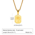Hawaiian Tree Necklaces for Men,Stainless Steel Palm Trees Square Pendant Necklaces.Chic Stylish Jewelry Gift
