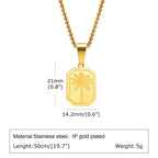 Hawaiian Tree Necklaces for Men,Stainless Steel Palm Trees Square Pendant Necklaces.Chic Stylish Jewelry Gift