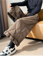 Elastic waist design down pants women winter cold resistant and warm high waist loose hanging casual straight leg pants