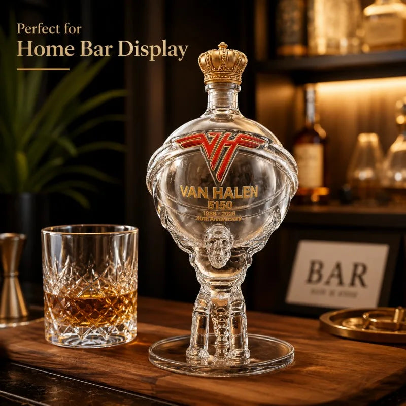 Van Halen Inspired Glass Decanter 40th Anniversary Whiskey Bottle Bar Decor Music Fan Gift