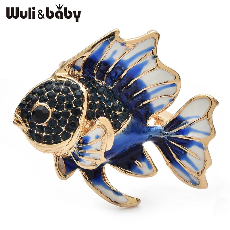 PENDRA Finlet 2-Color Rhinestone Enamel Fish Brooch