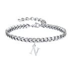 Mens Initials Cuban Links Bracelets,Stainless Steel A-Z 26 Letters Alphabet Charm Chain Wristband Adjustable,Casual Jewelry Gift