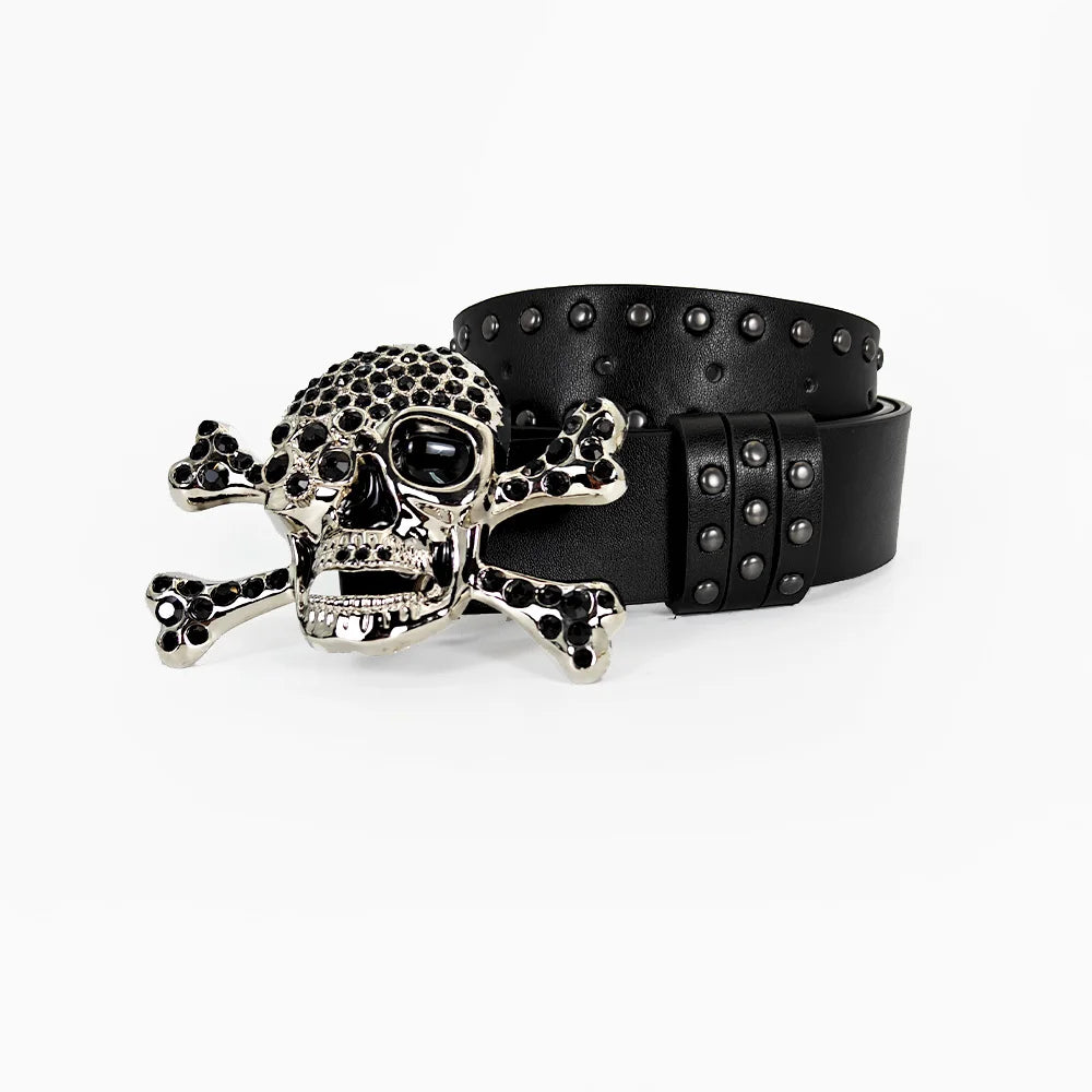 Unisex Punk Gothic Men's Belt Male Skull Bucket Fashion Belts For Women Plus Size Designer Luxury Black Rivet Jeans Belt Female