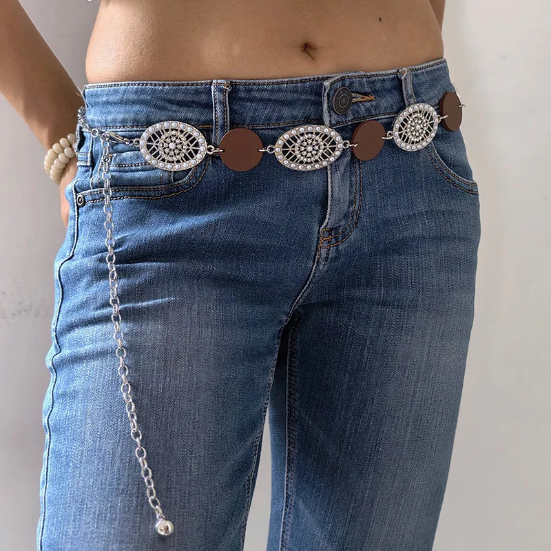 Temperament Elegant Pearl Belt Waist Belt Female Dress Crystal Strap Pearl Wedding Luxury Desiner Chain Belts Girl Accessories